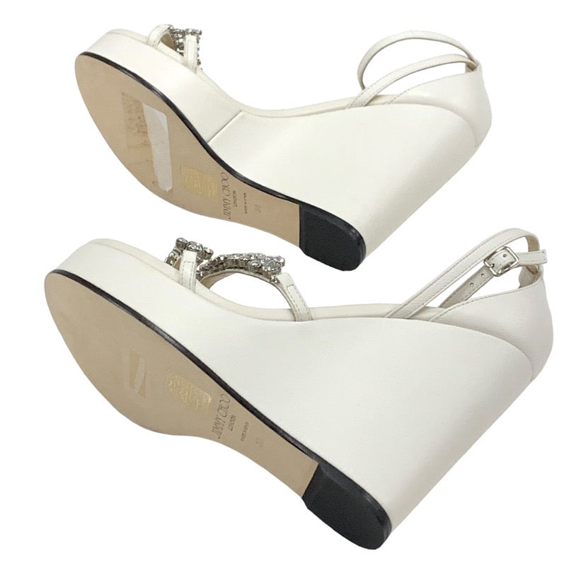 Jimmy Choo JIMMY CHOO BING WEDGE Sandals Shoes Leather White Unused Bijou Wedge Sole Party Shoes