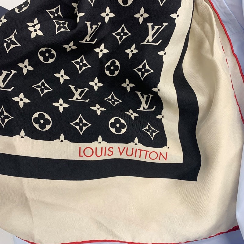 未使用 ルイヴィトン LOUIS VUITTON ワンピース シャツワンピース コットン モノグラム スカーフ付き ブルー