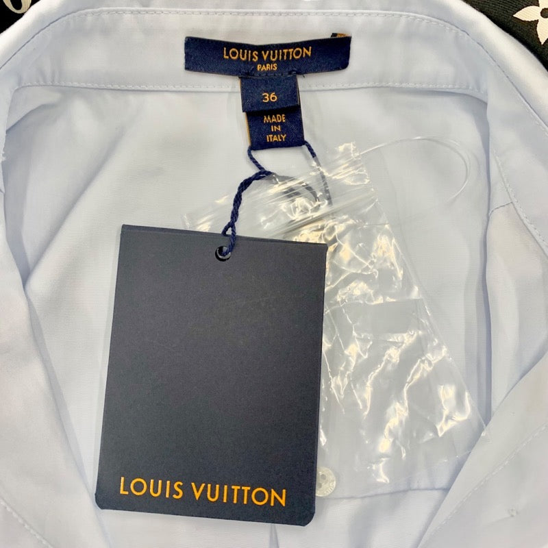 未使用 ルイヴィトン LOUIS VUITTON ワンピース シャツワンピース コットン モノグラム スカーフ付き ブルー