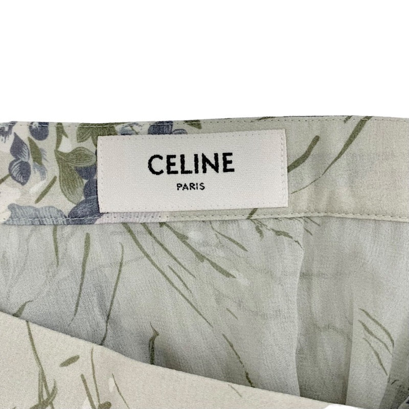 セリーヌ CELINE ボトムス プリーツスカート ロングスカート 花柄 シルク グレー