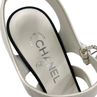 Chanel Sandals Shoes Lambskin White Black Coco Mark Pearl