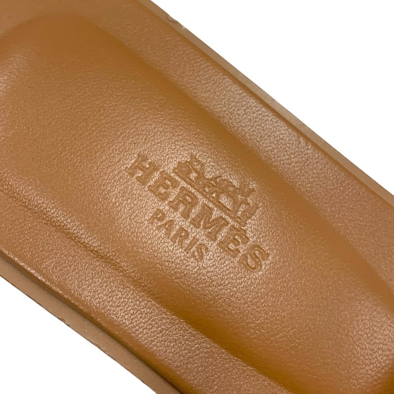 Hermes Oran Sandals Shoes Leather Brown Silver Flat Sandals Studs