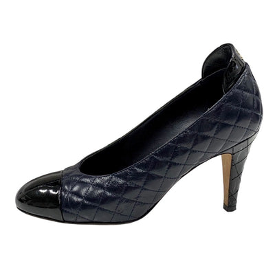 Chanel CHANEL Pumps Shoes Leather Patent Navy Black Coco Mark Matelasse