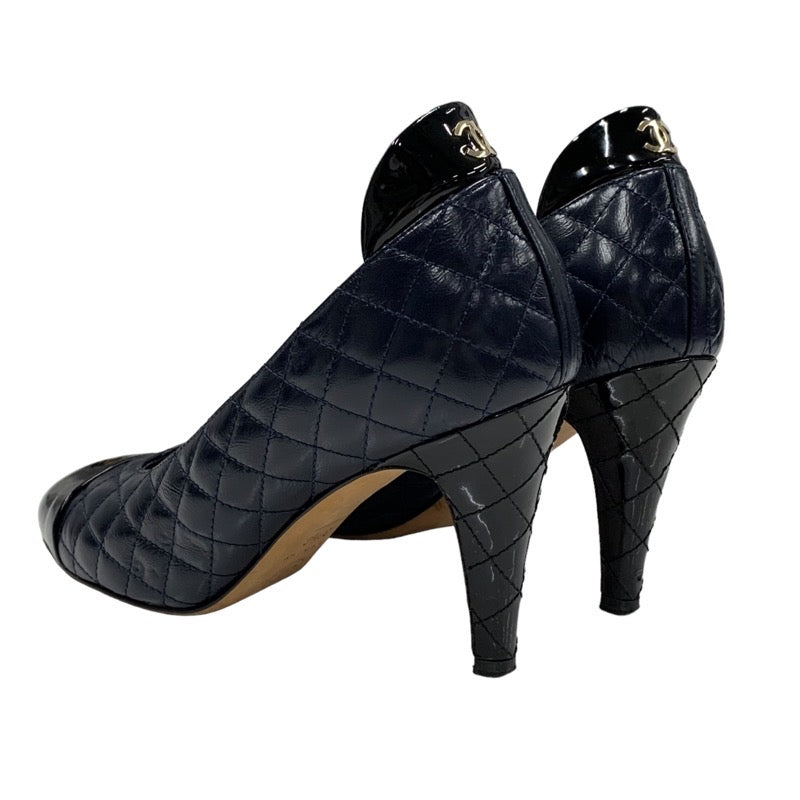 Chanel CHANEL Pumps Shoes Leather Patent Navy Black Coco Mark Matelasse