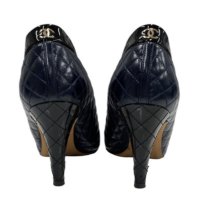 Chanel CHANEL Pumps Shoes Leather Patent Navy Black Coco Mark Matelasse