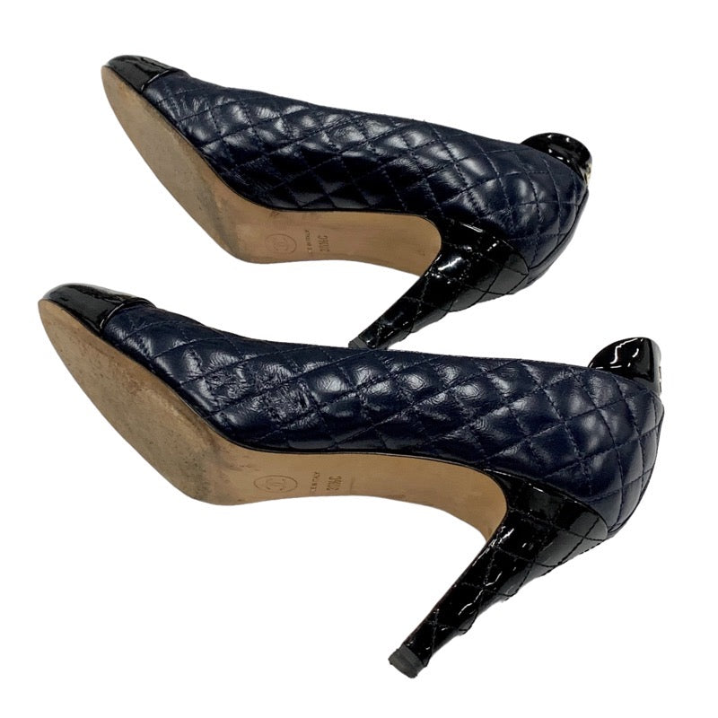 Chanel CHANEL Pumps Shoes Leather Patent Navy Black Coco Mark Matelasse