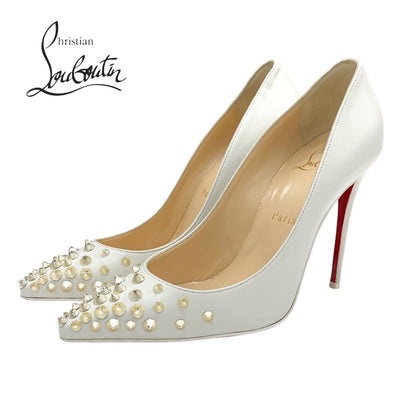 Christian Louboutin Pumps Shoes, Leather, White, Spikes, Studs