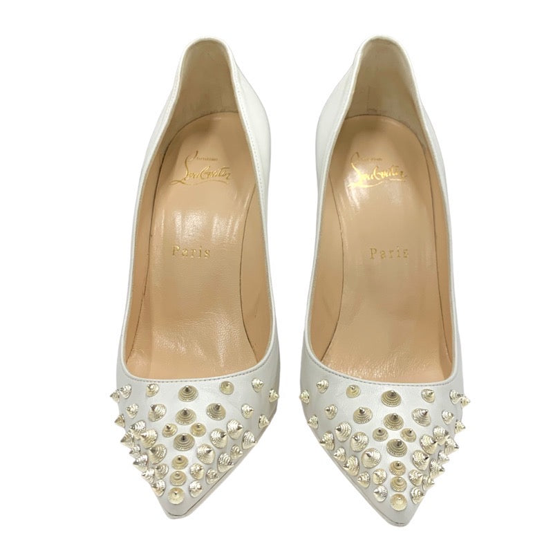 Christian Louboutin Pumps Shoes, Leather, White, Spikes, Studs