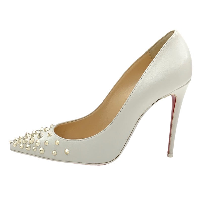 Christian Louboutin Pumps Shoes, Leather, White, Spikes, Studs