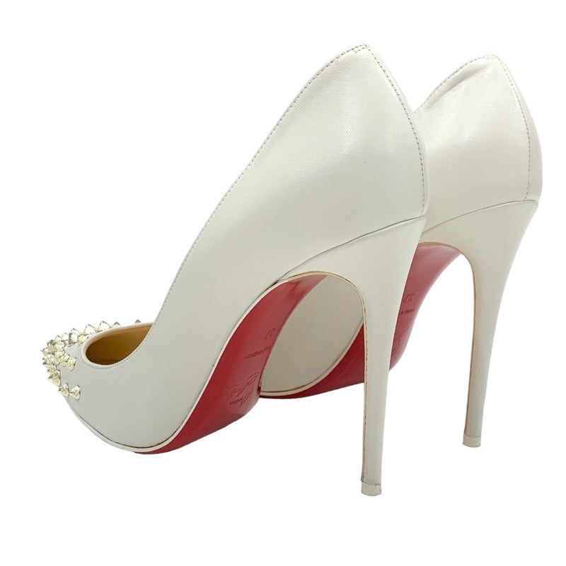 Christian Louboutin Pumps Shoes, Leather, White, Spikes, Studs