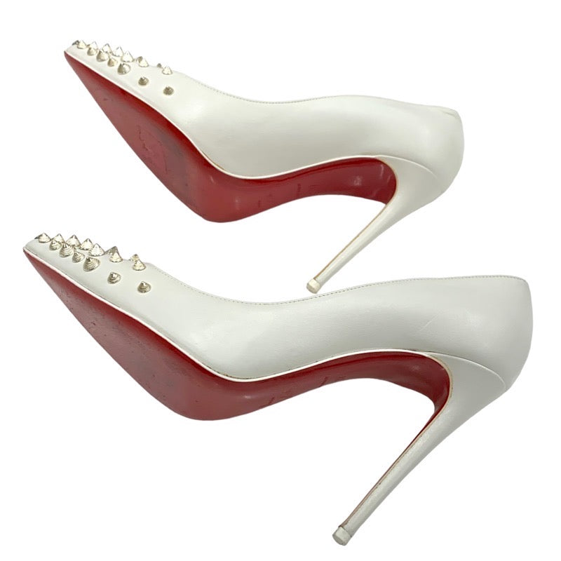 Christian Louboutin Pumps Shoes, Leather, White, Spikes, Studs