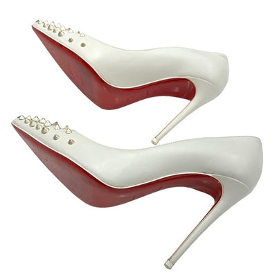 Christian Louboutin Pumps Shoes, Leather, White, Spikes, Studs