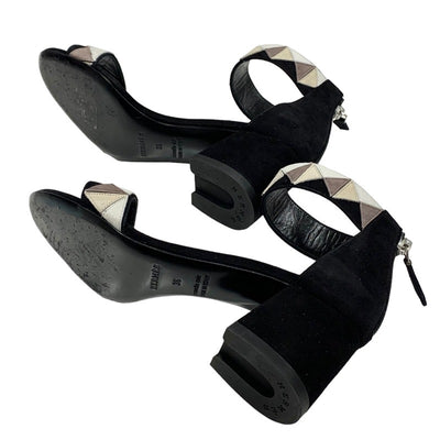 Hermes HERMES Sandals Shoes Suede Black Beige Ankle Strap