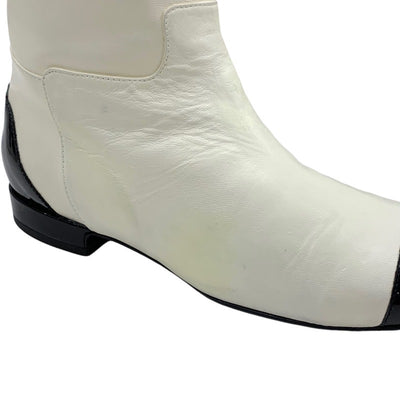 Chanel CHANEL boots, long boots, shoes, leather, patent, white, black, coco mark, middle boots