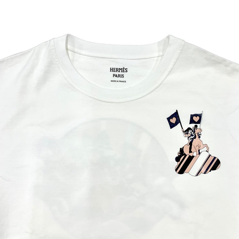 未使用 エルメス HERMES FAUBOURG RAINBOW トップス Ｔシャツ 半袖 コットン ホワイト