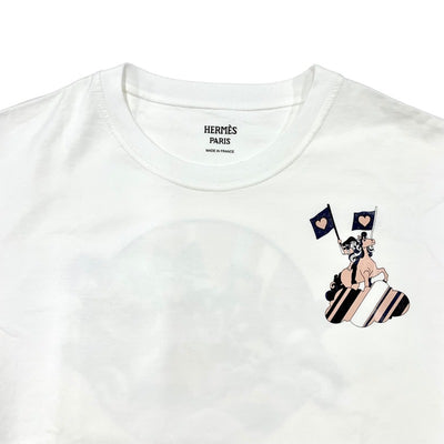 未使用 エルメス HERMES FAUBOURG RAINBOW トップス Ｔシャツ 半袖 コットン ホワイト