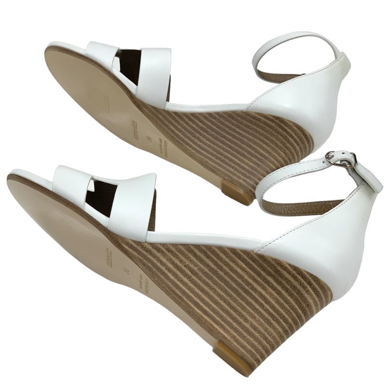 Hermes Legend Sandals Shoes Leather White White Unused Wedge Sole