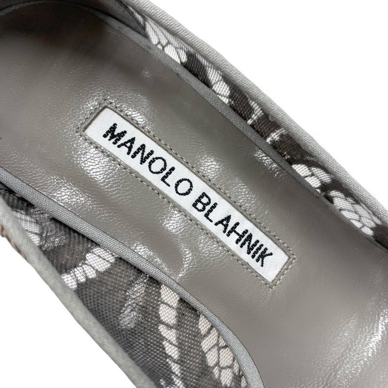 マノロブラニク MANOLO BLAHNIK ハンギシ パンプス 靴 シューズ ファブリック グレー ビジュー レース パーティーシューズ