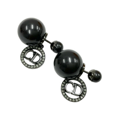 クリスチャンディオール CHRISTIAN DIOR TRIBALES ピアス ロゴ パール ラインストーン ブラック