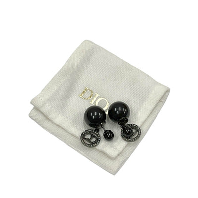 クリスチャンディオール CHRISTIAN DIOR TRIBALES ピアス ロゴ パール ラインストーン ブラック