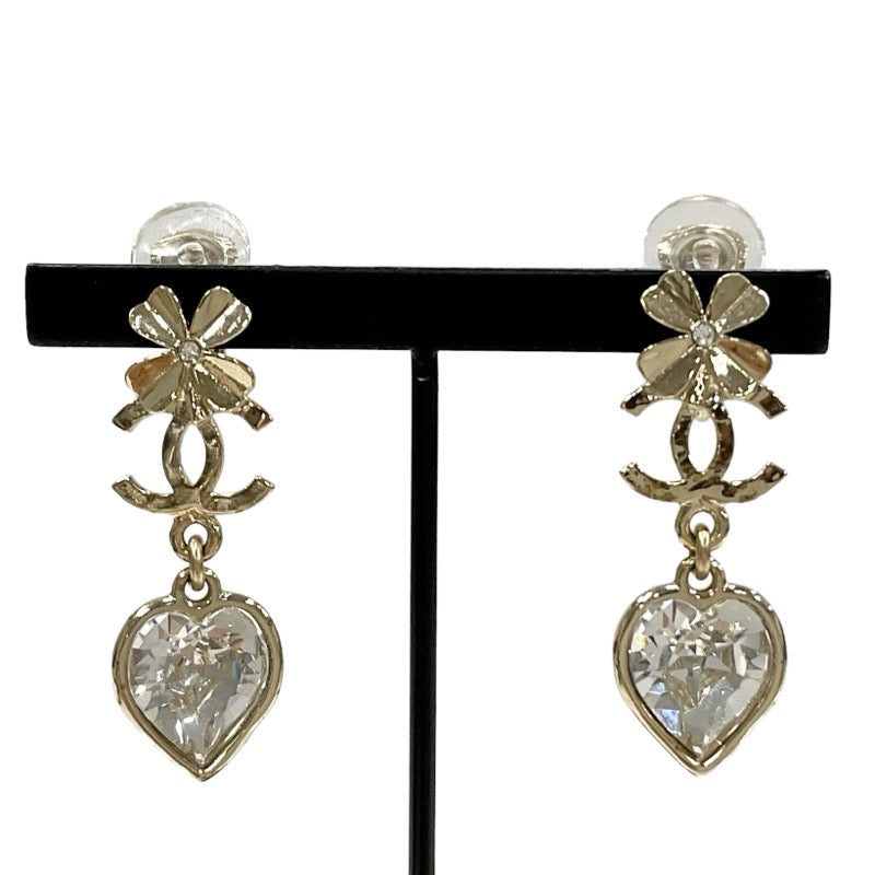 Chanel Earrings Gold Coco Mark Clover Bijoux Heart