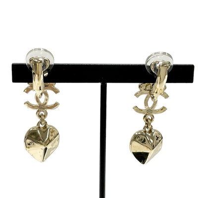 Chanel Earrings Gold Coco Mark Clover Bijoux Heart