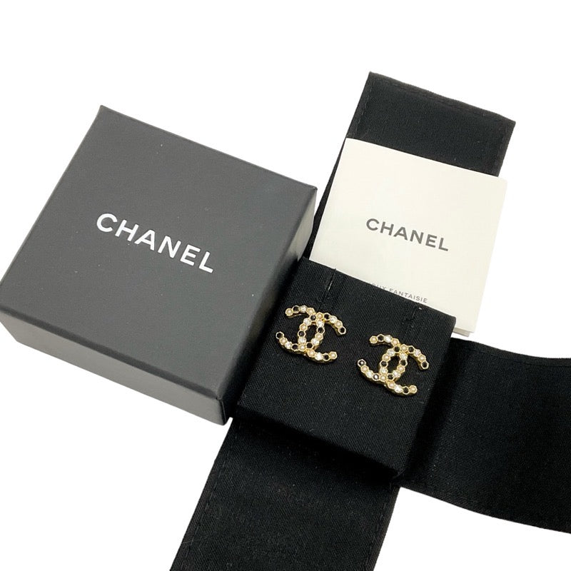 シャネル CHANEL ピアス ココマーク ラインストーン パール ゴールド