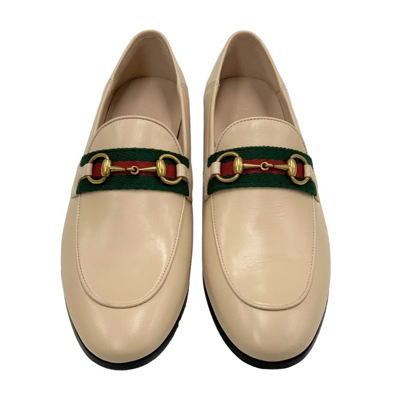 未使用 グッチ GUCCI ローファー 革靴 フラットシューズ 靴 シューズ ホースビット シェリーライン レザー ベージュ