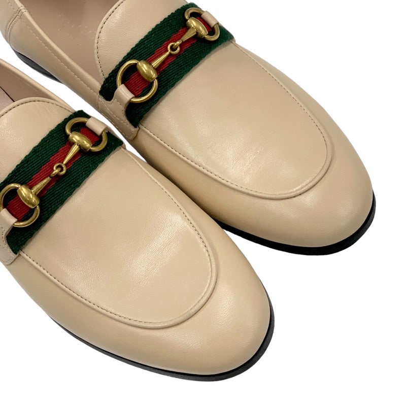 未使用 グッチ GUCCI ローファー 革靴 フラットシューズ 靴 シューズ ホースビット シェリーライン レザー ベージュ