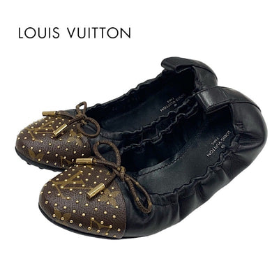 ルイヴィトン LOUIS VUITTON フラーティーライン モノグラム フラットシューズ 靴 シューズ レザー ブラック ブラウン ゴールド バレエシューズ バレリーナ リボン スタッズ