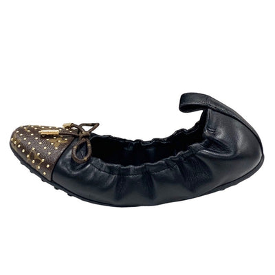 ルイヴィトン LOUIS VUITTON フラーティーライン モノグラム フラットシューズ 靴 シューズ レザー ブラック ブラウン ゴールド バレエシューズ バレリーナ リボン スタッズ