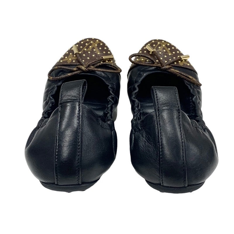 ルイヴィトン LOUIS VUITTON フラーティーライン モノグラム フラットシューズ 靴 シューズ レザー ブラック ブラウン ゴールド バレエシューズ バレリーナ リボン スタッズ