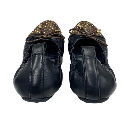 ルイヴィトン LOUIS VUITTON フラーティーライン モノグラム フラットシューズ 靴 シューズ レザー ブラック ブラウン ゴールド バレエシューズ バレリーナ リボン スタッズ