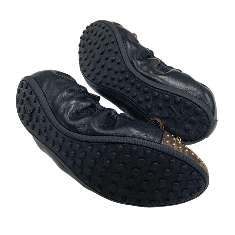 ルイヴィトン LOUIS VUITTON フラーティーライン モノグラム フラットシューズ 靴 シューズ レザー ブラック ブラウン ゴールド バレエシューズ バレリーナ リボン スタッズ
