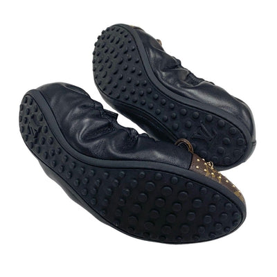 ルイヴィトン LOUIS VUITTON フラーティーライン モノグラム フラットシューズ 靴 シューズ レザー ブラック ブラウン ゴールド バレエシューズ バレリーナ リボン スタッズ