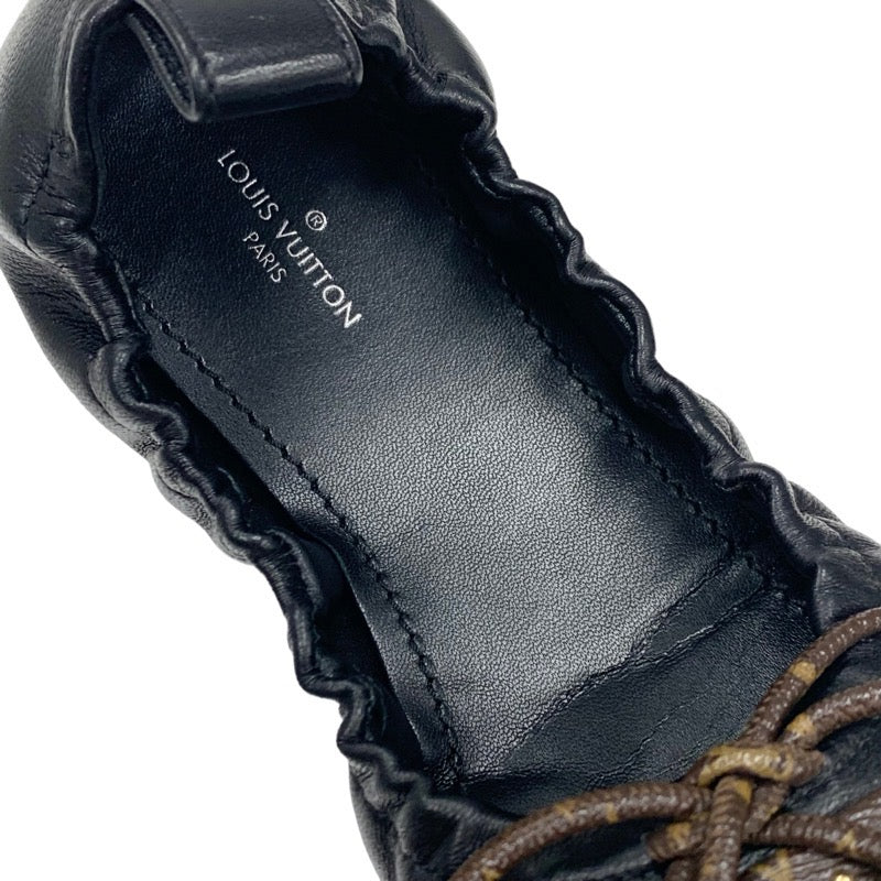 ルイヴィトン LOUIS VUITTON フラーティーライン モノグラム フラットシューズ 靴 シューズ レザー ブラック ブラウン ゴールド バレエシューズ バレリーナ リボン スタッズ