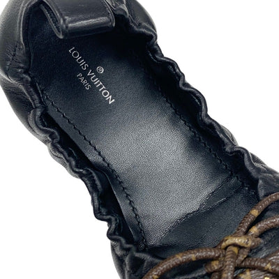 ルイヴィトン LOUIS VUITTON フラーティーライン モノグラム フラットシューズ 靴 シューズ レザー ブラック ブラウン ゴールド バレエシューズ バレリーナ リボン スタッズ