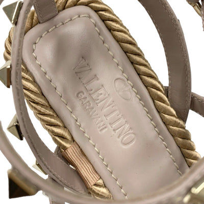 Valentino Sandals, Shoes, Leather, Pink Beige, Gold, Rock Studs, Wedge Sole