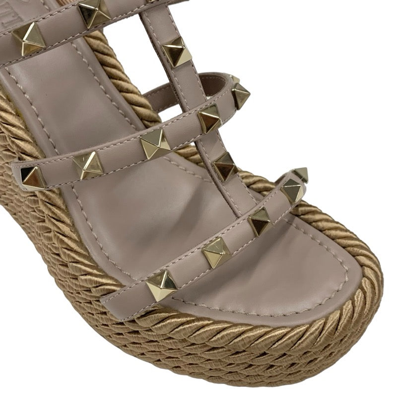 Valentino Sandals, Shoes, Leather, Pink Beige, Gold, Rock Studs, Wedge Sole