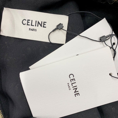 未使用 セリーヌ CELINE ワンピース ボウタイ 総柄 トリオンフ シルク ブラック ゴールド