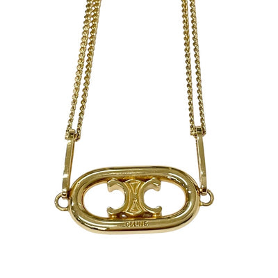 CELINE Necklace Pendant Choker Gold Triomphe Logo