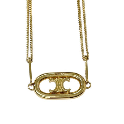 CELINE Necklace Pendant Choker Gold Triomphe Logo