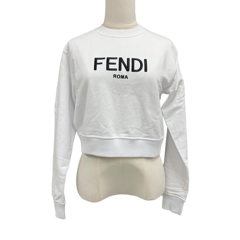 フェンディ FENDI トップス コットン ホワイト ブラック ロゴ 長袖 トレーナー クロップド 裏起毛 スウェット