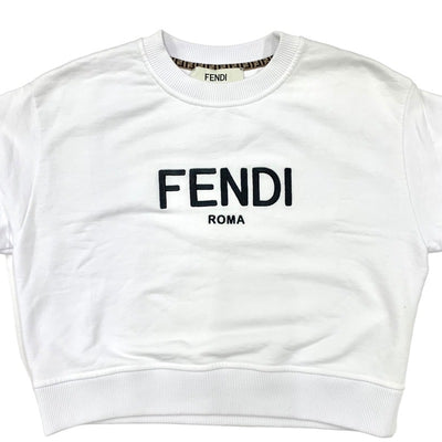 フェンディ FENDI トップス コットン ホワイト ブラック ロゴ 長袖 トレーナー クロップド 裏起毛 スウェット