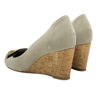 シャネル CHANEL パンプス 靴 シューズ スエード コルク グレー ブラック ゴールド ココマーク ウェッジソール