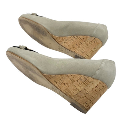 シャネル CHANEL パンプス 靴 シューズ スエード コルク グレー ブラック ゴールド ココマーク ウェッジソール