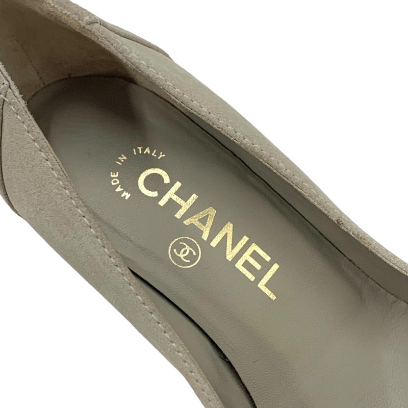 シャネル CHANEL パンプス 靴 シューズ スエード コルク グレー ブラック ゴールド ココマーク ウェッジソール