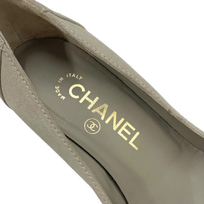 シャネル CHANEL パンプス 靴 シューズ スエード コルク グレー ブラック ゴールド ココマーク ウェッジソール