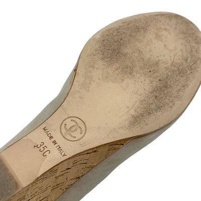 シャネル CHANEL パンプス 靴 シューズ スエード コルク グレー ブラック ゴールド ココマーク ウェッジソール