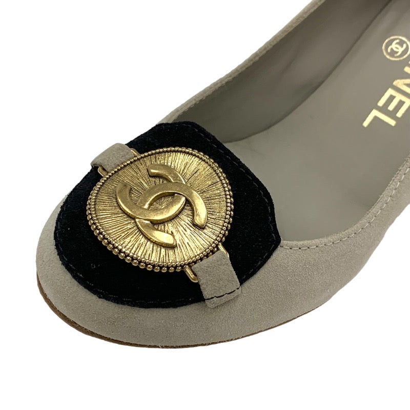 シャネル CHANEL パンプス 靴 シューズ スエード コルク グレー ブラック ゴールド ココマーク ウェッジソール